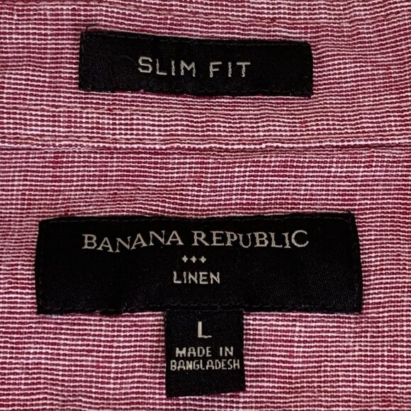 Banana Republic Linen Blend Slim Fit Shirt Mens Large Long Sleeve Button Up Red - Picture 2 of 9
